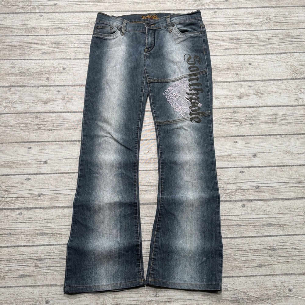 Y2K Southpole Jeans Women's 5 Blue Medium Wash Bootcut Embellished Streetwear